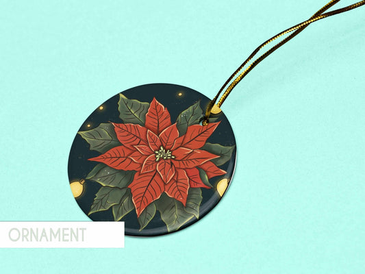 Handmade ceramic poinsettia ornament with detailed holiday flower design
