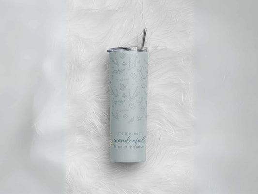 Insulated Christmas tumbler with Best Time of the Year design, perfect holiday gift for coffee lovers