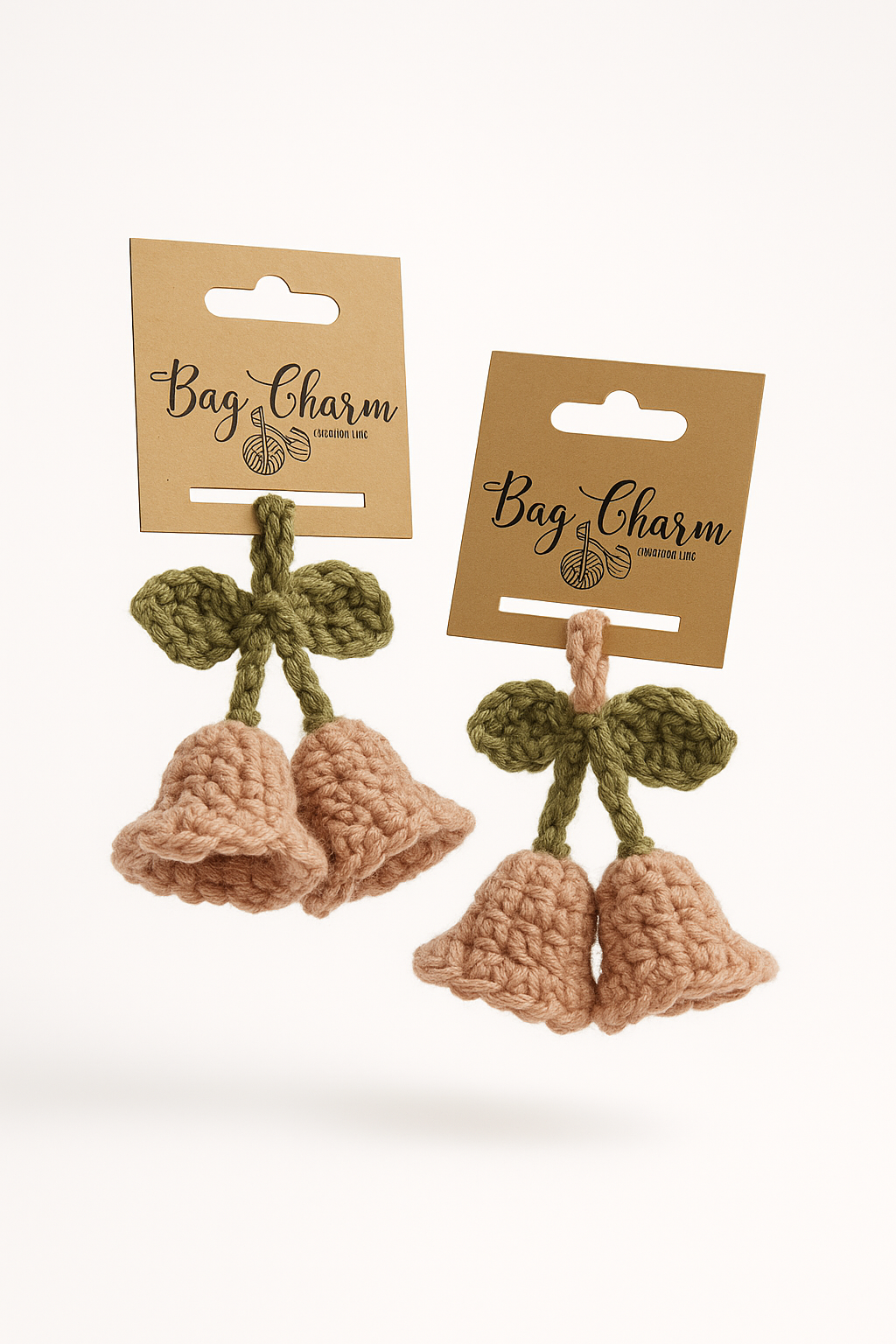 Handmade crochet lily of the valley charm with peach flowers, cute botanical keychain accessory