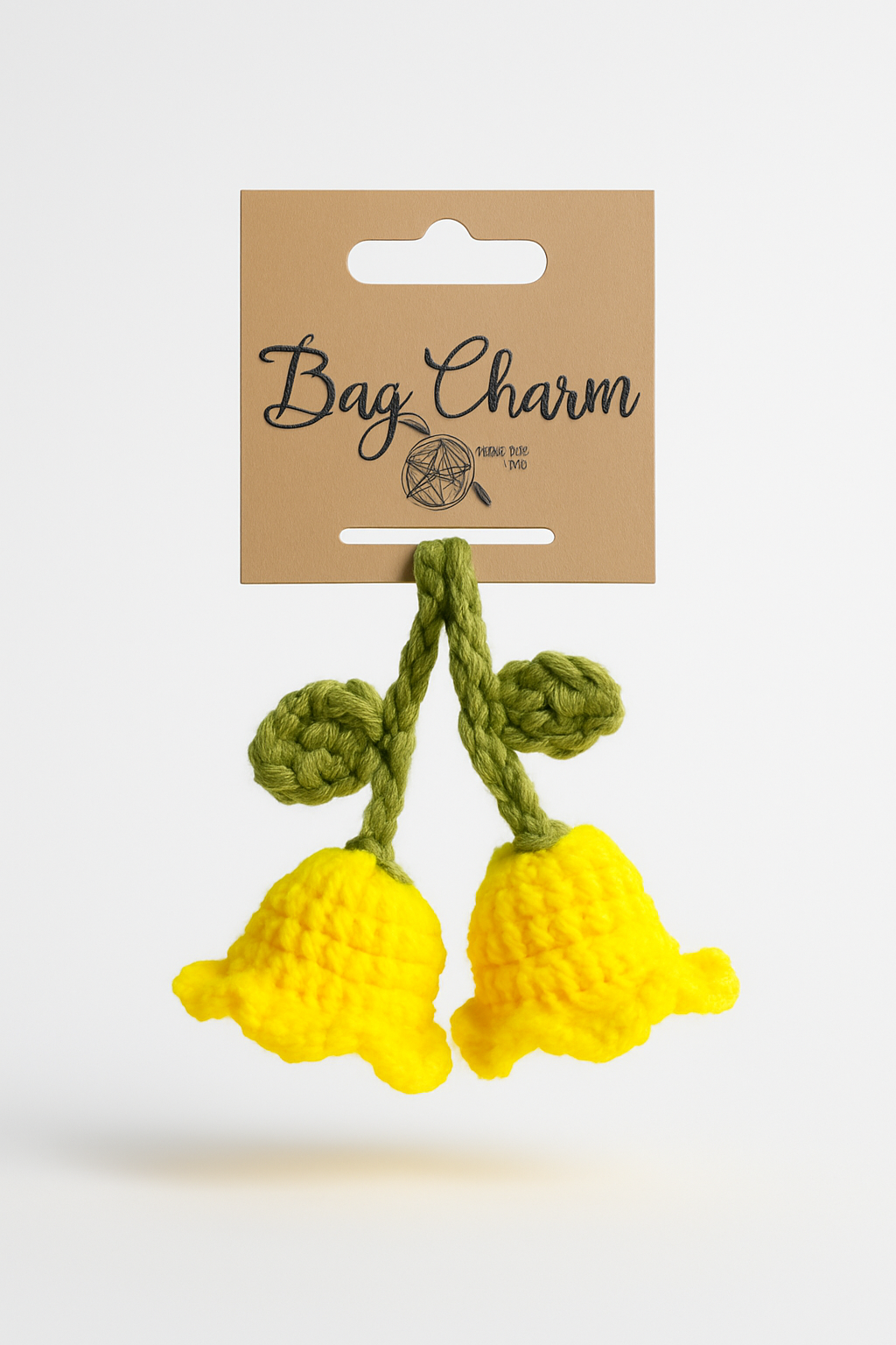 Crochet lily of the valley bag charm with yellow flowers, handmade botanical keychain for flower lovers