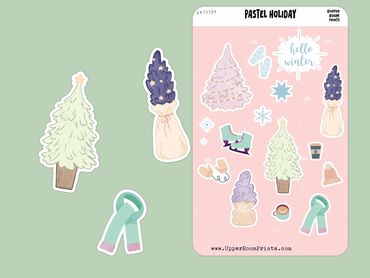 Pastel holiday Christmas sticker sheet 4x6 inches with soft festive designs for cards and planners