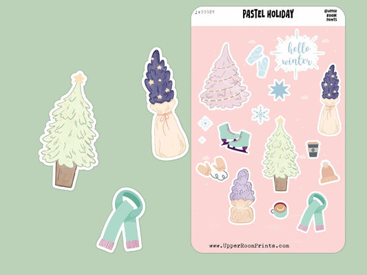 Pastel holiday Christmas sticker sheet 4x6 inches with soft festive designs for cards and planners