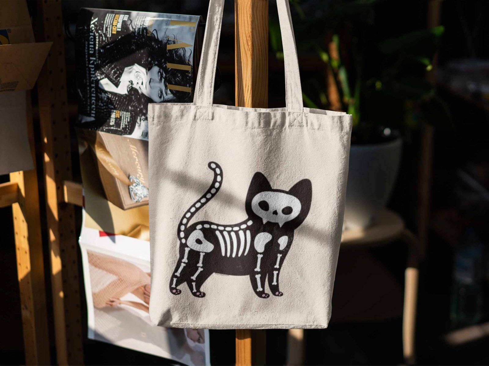 Skeleton Cat Tote Bag - Tote Bag - UpperRoomPrints