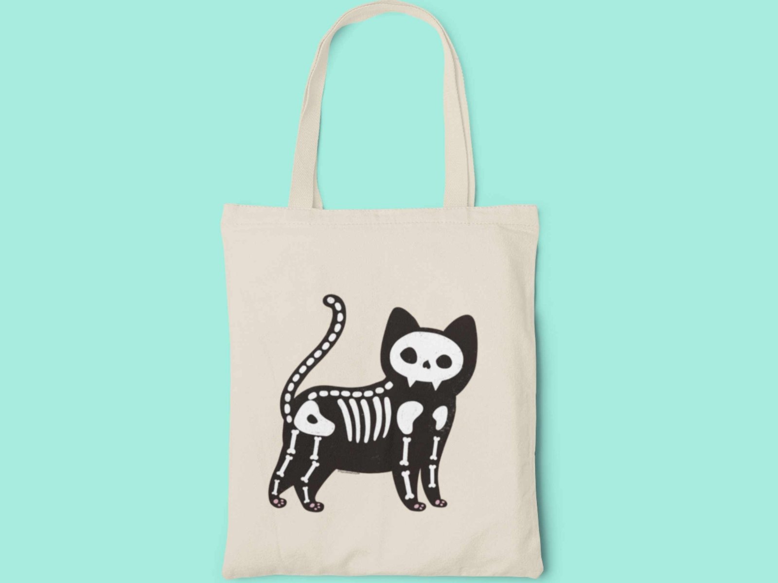 Skeleton Cat Tote Bag - Tote Bag - UpperRoomPrints