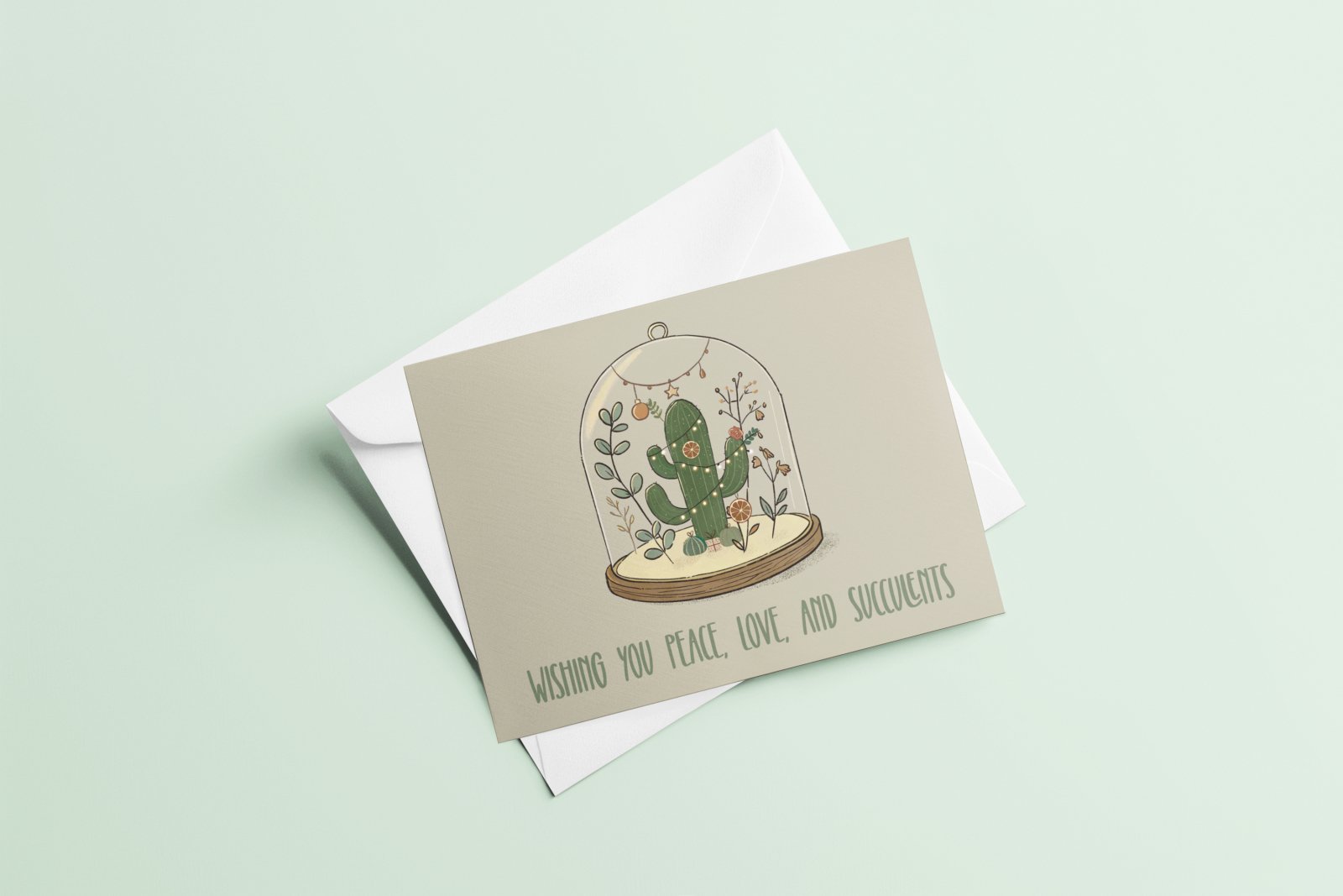 Succulent Christmas card with cactus tree design in earth tones, 4x6 holiday greeting for plant lovers
