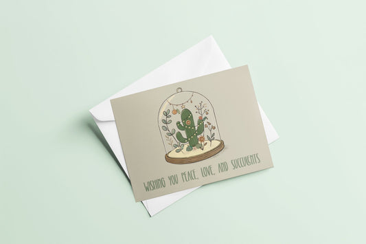 Succulent Christmas card with cactus tree design in earth tones, 4x6 holiday greeting for plant lovers