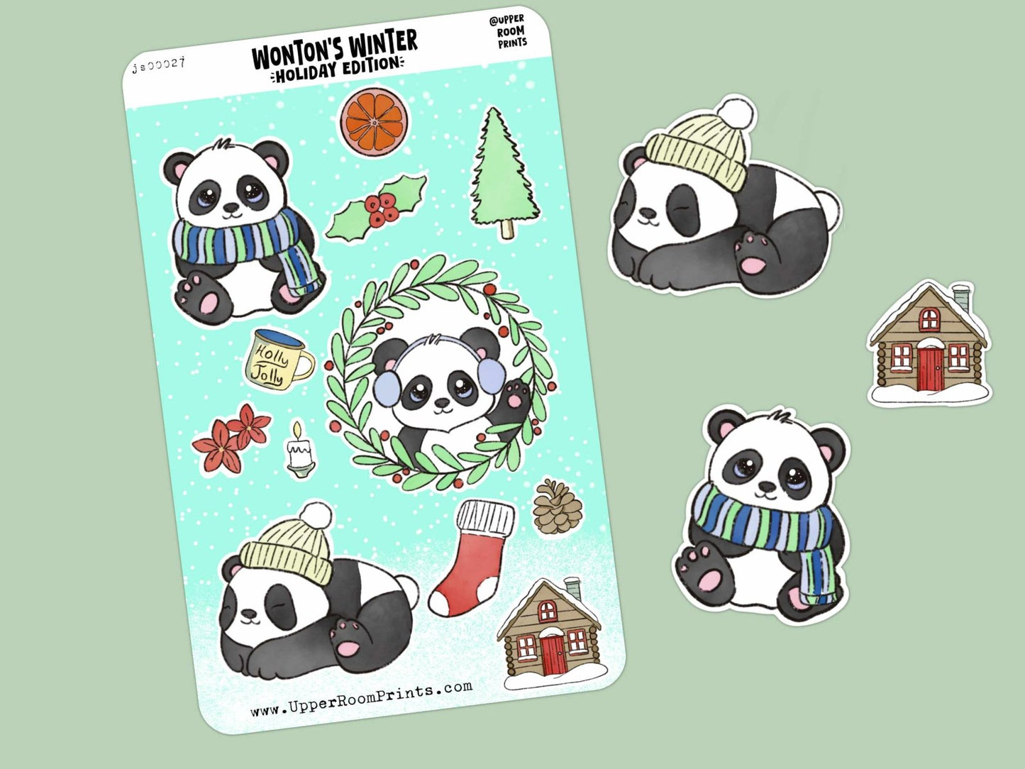 Wonton the autistic panda winter sticker sheet 4x6 inches with Christmas and snow scenes for planners