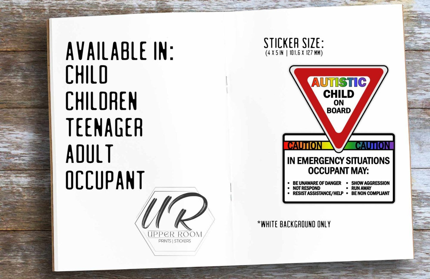 Autistic On Board car sticker shown with size measurement and example design