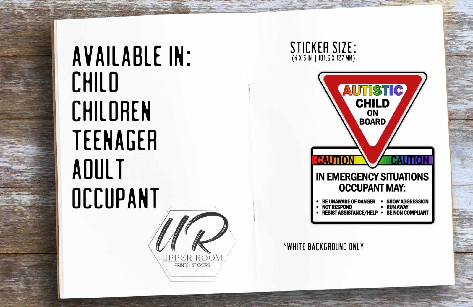 Autistic On Board car sticker shown with size measurement and example design