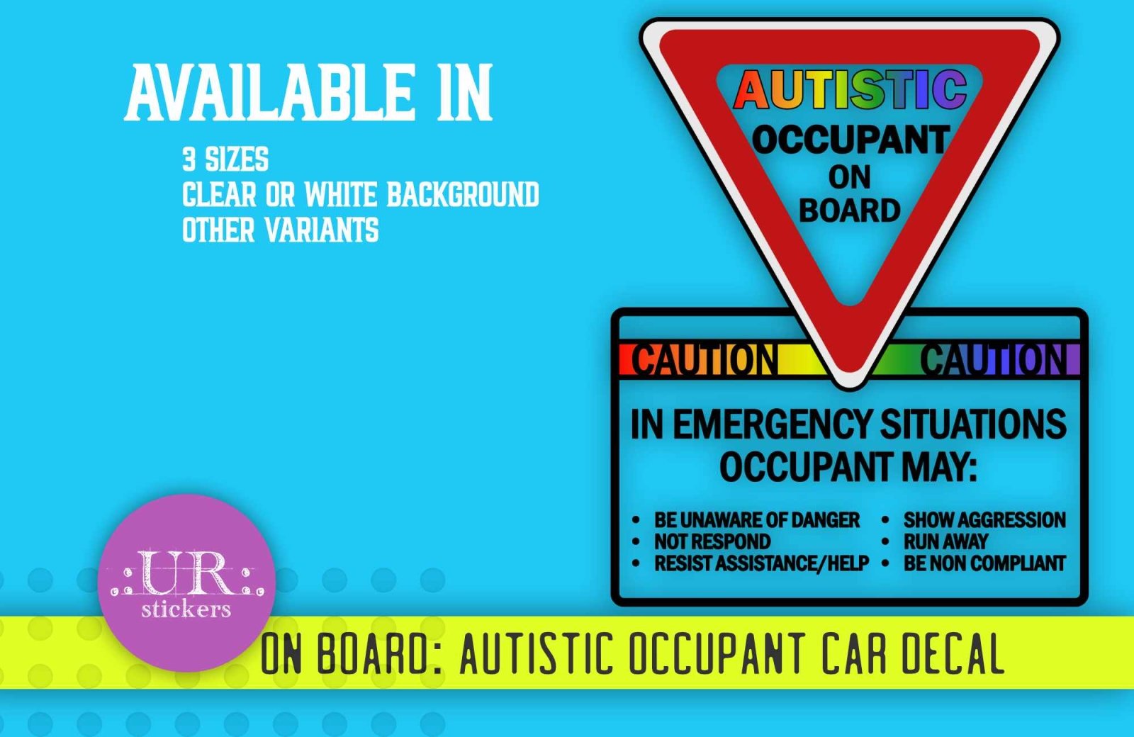 Autistic Occupant On Board Car Decal displayed on a truck window, alerting others to an autistic passenger inside.