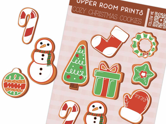Christmas cookie sticker sheet with delicious holiday designs for planners and journals, 4x6 inches