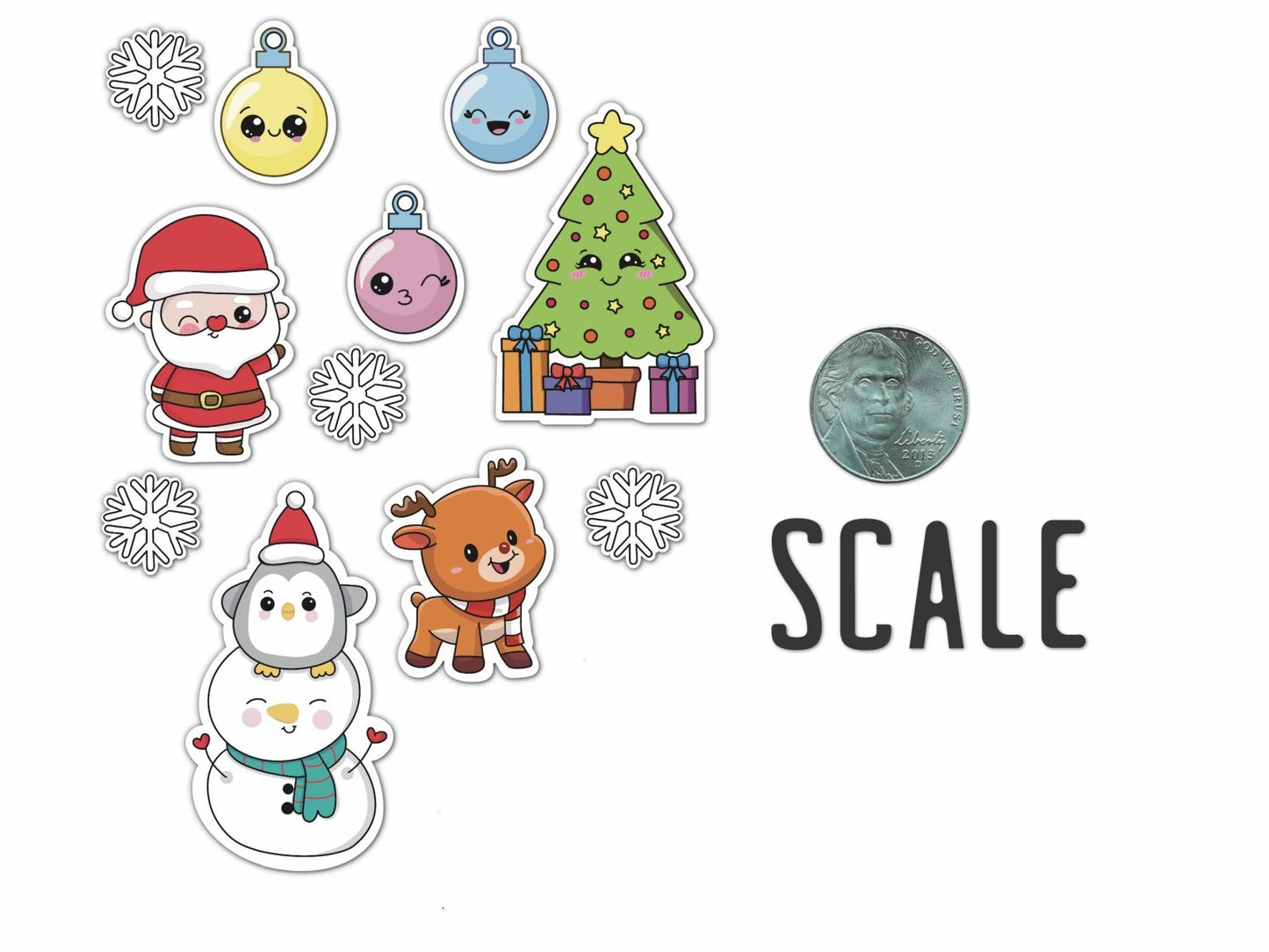 Cute kawaii Christmas stickers used on planner, cards, and holiday crafts
