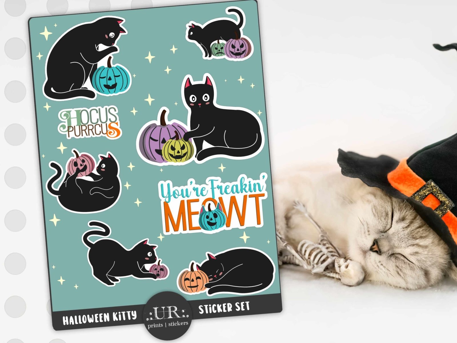 Halloween Kitty Sticker Sheet - Stickers - UpperRoomPrints