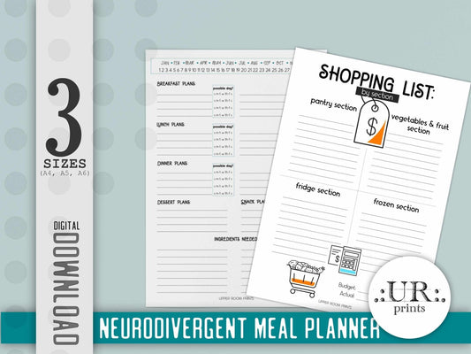 Meal Planner for Neurodivergent (download) - Digital Planners - UpperRoomPrints