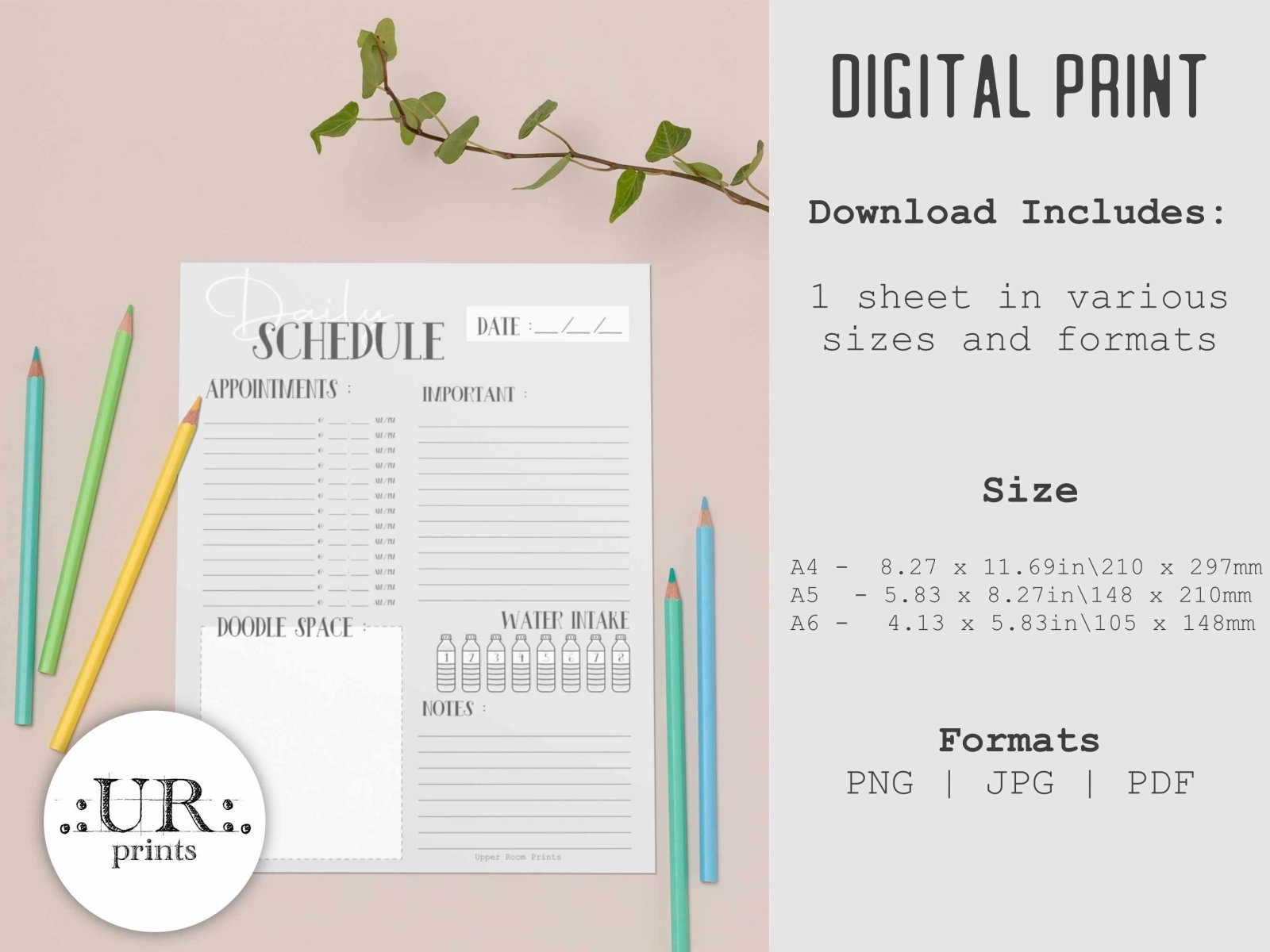 Minimalist Daily Planner Sheet - Printable - UpperRoomPrints