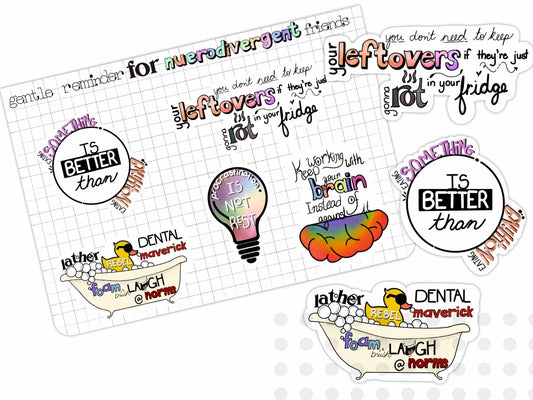 Neurodivergent Reminders Sticker Sheet - Stickers - UpperRoomPrints