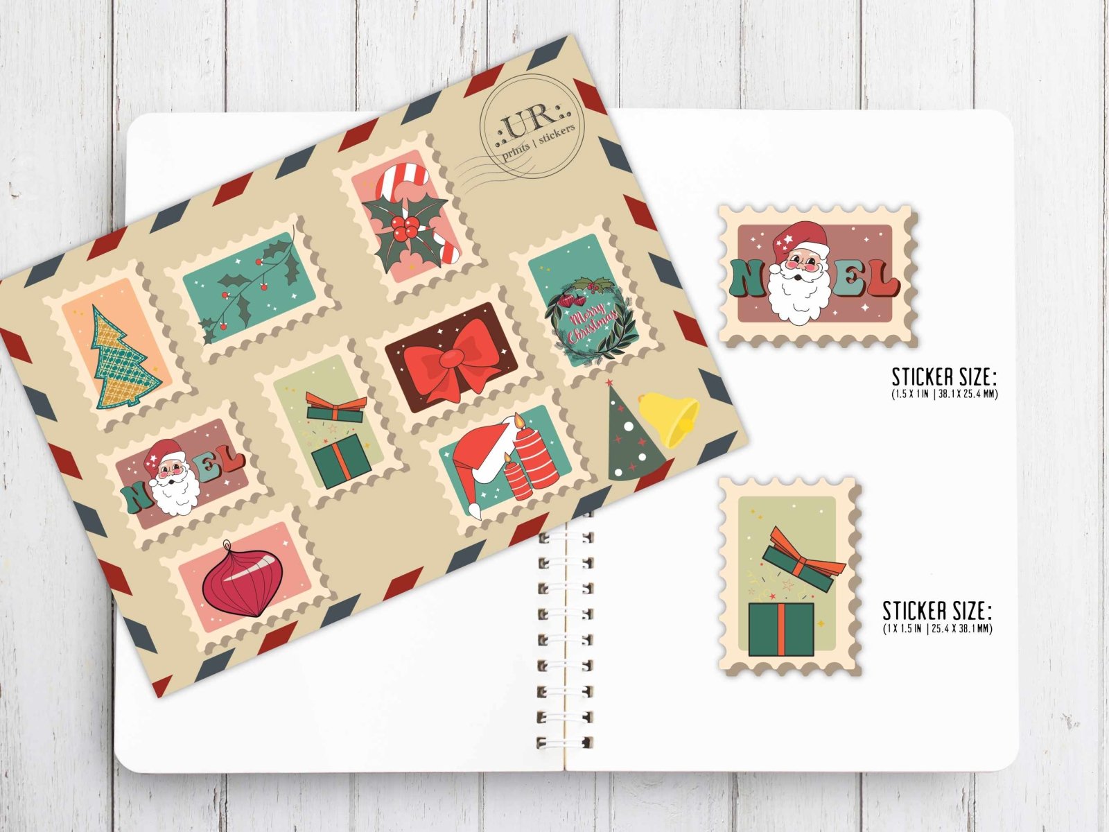 Vintage Christmas Stamps Sticker Sheet - Stickers - UpperRoomPrints