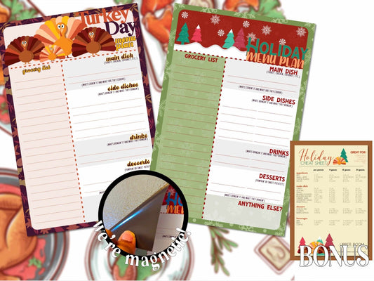 What's for Dinner Holiday Edition magnetic meal planner for Thanksgiving and Christmas dinner organization