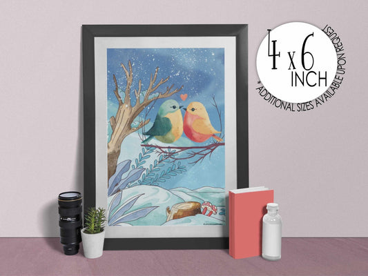 Winter Love Birds Print - Prints - UpperRoomPrints